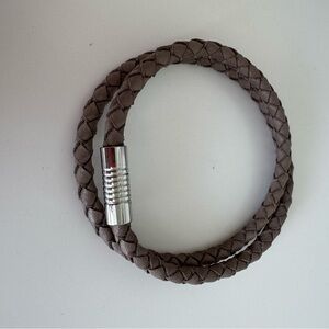 Double Wrap Braided Leather Bracelet with Magnetic Silver Clasp